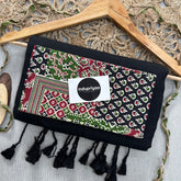 Black Handloom Khadi Cotton Saree With Multiple Print Blouse
